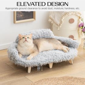 MEWOOFUN Elevated Cat Bed With Washable Cover - 26x18.3x8.5 Inch Wooden Pet Sofa For Cats & Small Medium Dogs Grey, Modern Design