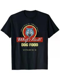 1pc Wolf Tooth Dog Food Casual Cotton T-Shirt, Geometric Pattern, Round Neck, Regular Fit, Slight Stretch, Knit Fabric, Adult Unisex (Color: Black, size: XL)