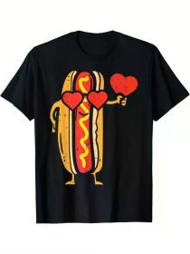 Heart Hot Dog Cute Sausage Bun Valentines Day Food Lover T-Shirt (Color: Black, size: M)
